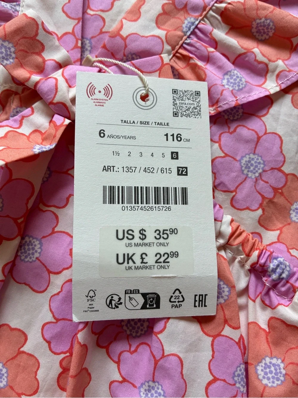 Zara Pink & Orange Floral Wide-Leg Jumpsuit - 6 years